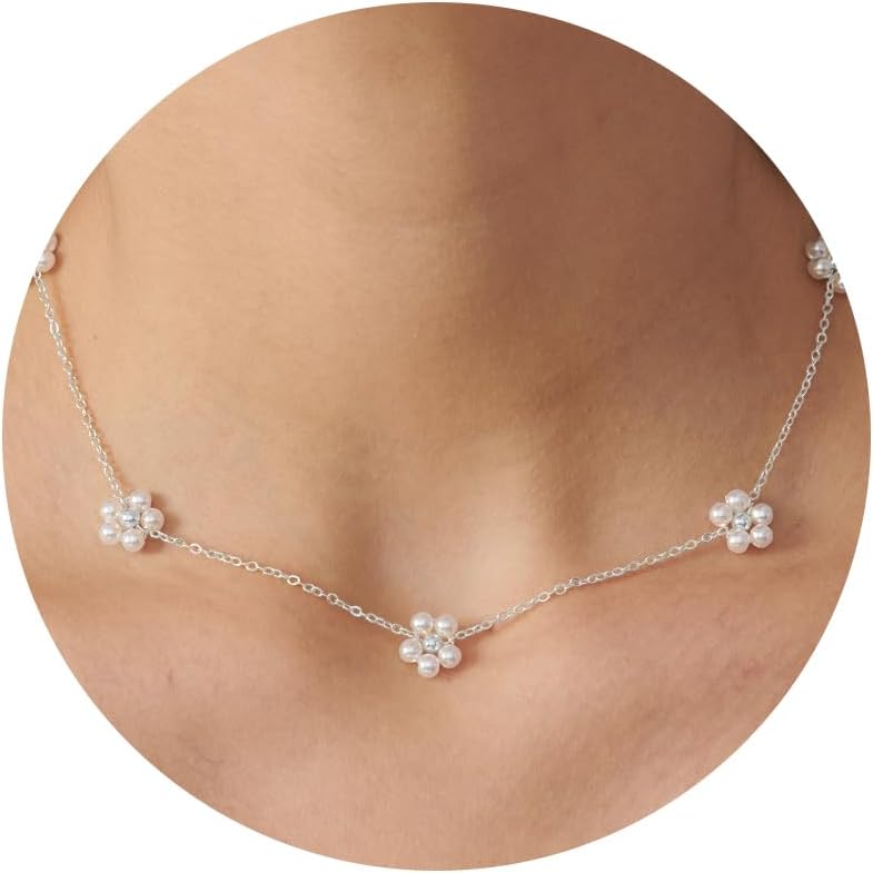 PRTGL Store Pearl Necklace: 14K Gold-Plated/White Gold-plated Pearl Necklace for Women 16.5” + 2” - Image 1